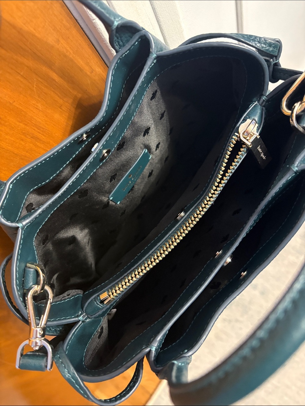 kate spade teal pebbled leather satchel with detachable strap - Picture 2 of 8